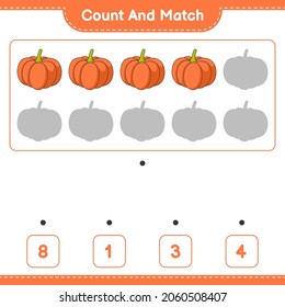 Count and match, count the number of Pumpkin and match with the right numbers. Educational children game, printable worksheet, vector illustration