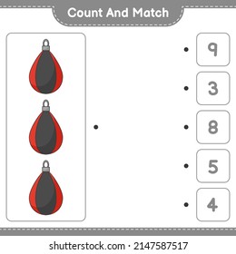 Count and match, count the number of Punching Bag and match with the right numbers. Educational children game, printable worksheet, vector illustration