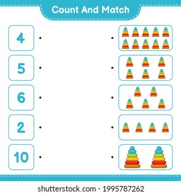 Count and match, count the number of Pyramid Toy and match with the right numbers. Educational children game, printable worksheet, vector illustration