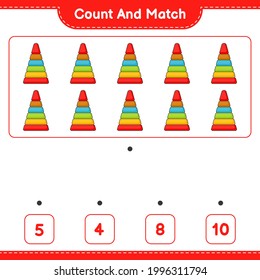 Count and match, count the number of Pyramid Toy and match with the right numbers. Educational children game, printable worksheet, vector illustration