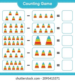 Count and match, count the number of Pyramid Toy and match with the right numbers. Educational children game, printable worksheet, vector illustration