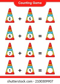 Count and match, count the number of Pyramid Toy and match with the right numbers. Educational children game, printable worksheet, vector illustration