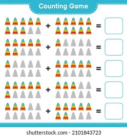 Count and match, count the number of Pyramid Toy and match with the right numbers. Educational children game, printable worksheet, vector illustration