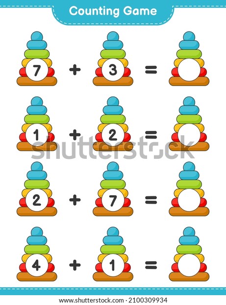 Count and match, count the number of Pyramid\
Toy and match with the right numbers. Educational children game,\
printable worksheet, vector\
illustration