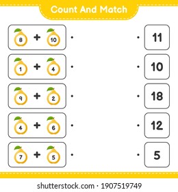 Count and match, count the number of Quince and match with right numbers. Educational children game, printable worksheet, vector illustration