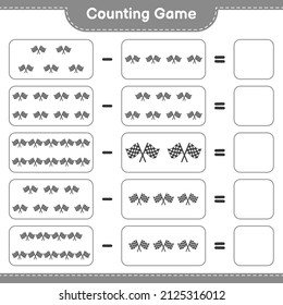 Count and match, count the number of Racing Flags and match with the right numbers. Educational children game, printable worksheet, vector illustration