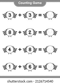 Count and match, count the number of Racing Flags and match with the right numbers. Educational children game, printable worksheet, vector illustration