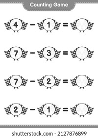 Count and match, count the number of Racing Flags and match with the right numbers. Educational children game, printable worksheet, vector illustration