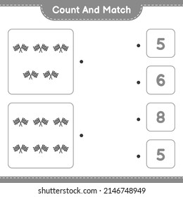 Count and match, count the number of Racing Flags and match with the right numbers. Educational children game, printable worksheet, vector illustration