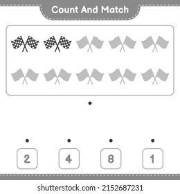 Count and match, count the number of Racing Flags and match with the right numbers. Educational children game, printable worksheet, vector illustration