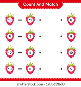 Count and match, count the number of Raspberries and match with right numbers. Educational children game, printable worksheet, vector illustration