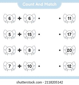 Count and match, count the number of Ribbon and match with the right numbers. Educational children game, printable worksheet, vector illustration