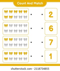 Count and match, count the number of Ribbon and match with the right numbers. Educational children game, printable worksheet, vector illustration