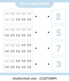 Count and match, count the number of Ribbon and match with the right numbers. Educational children game, printable worksheet, vector illustration