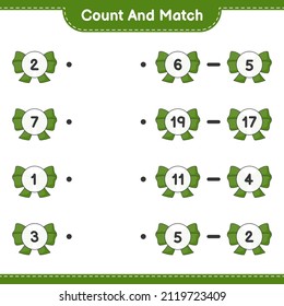 Contar y coincidir, contar el número de cinta de opciones y coincidir con los números correctos. Juego infantil educativo, hoja de cálculo imprimible, ilustración vectorial