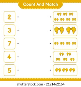 Count and match, count the number of Ribbon and match with the right numbers. Educational children game, printable worksheet, vector illustration