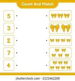 Count and match, count the number of Ribbon and match with the right numbers. Educational children game, printable worksheet, vector illustration