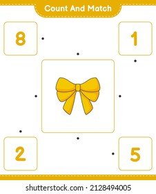 Count and match, count the number of Ribbon and match with the right numbers. Educational children game, printable worksheet, vector illustration
