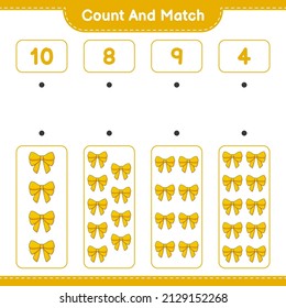 Contar y coincidir, contar el número de cinta de opciones y coincidir con los números correctos. Juego infantil educativo, hoja de cálculo imprimible, ilustración vectorial