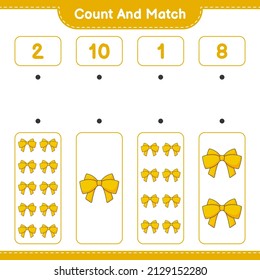 Count and match, count the number of Ribbon and match with the right numbers. Educational children game, printable worksheet, vector illustration