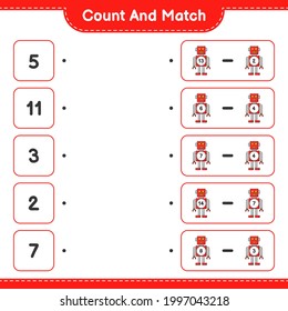 Count and match, count the number of Robot Character and match with the right numbers. Educational children game, printable worksheet, vector illustration