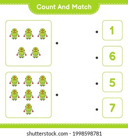 Count and match, count the number of Robot Character and match with the right numbers. Educational children game, printable worksheet, vector illustration