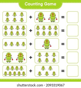 Count and match, count the number of Robot Character and match with the right numbers. Educational children game, printable worksheet, vector illustration