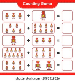 Count and match, count the number of Robot Character and match with the right numbers. Educational children game, printable worksheet, vector illustration