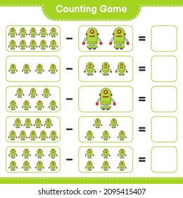 Count and match, count the number of Robot Character and match with the right numbers. Educational children game, printable worksheet, vector illustration