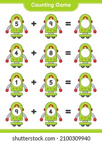 Count and match, count the number of Robot Character and match with the right numbers. Educational children game, printable worksheet, vector illustration