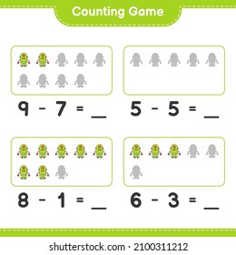 Count and match, count the number of Robot Character and match with the right numbers. Educational children game, printable worksheet, vector illustration