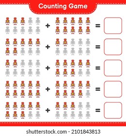 Count and match, count the number of Robot Character and match with the right numbers. Educational children game, printable worksheet, vector illustration