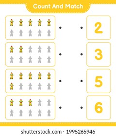 Count and match, count the number of Rocket and match with the right numbers. Educational children game, printable worksheet, vector illustration