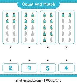 Count and match, count the number of Rocket and match with the right numbers. Educational children game, printable worksheet, vector illustration