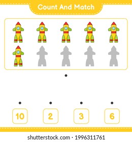 Count and match, count the number of Rocket and match with the right numbers. Educational children game, printable worksheet, vector illustration