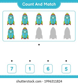 Count and match, count the number of Rocket and match with the right numbers. Educational children game, printable worksheet, vector illustration