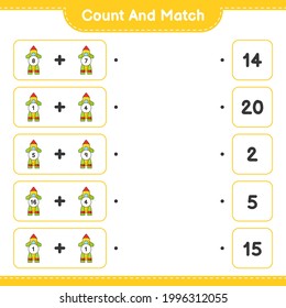 Count and match, count the number of Rocket and match with the right numbers. Educational children game, printable worksheet, vector illustration