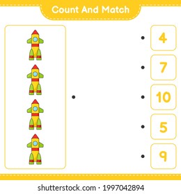 Count and match, count the number of Rocket and match with the right numbers. Educational children game, printable worksheet, vector illustration