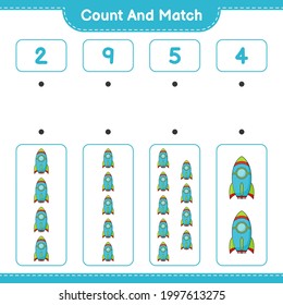 Count and match, count the number of Rocket and match with the right numbers. Educational children game, printable worksheet, vector illustration