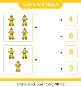 Count and match, count the number of Rocket and match with the right numbers. Educational children game, printable worksheet, vector illustration