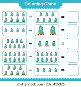 Count and match, count the number of Rocket and match with the right numbers. Educational children game, printable worksheet, vector illustration