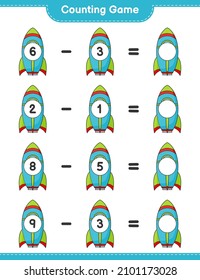 Count and match, count the number of Rocket and match with the right numbers. Educational children game, printable worksheet, vector illustration
