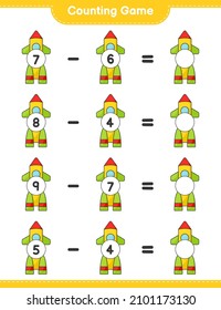 Count and match, count the number of Rocket and match with the right numbers. Educational children game, printable worksheet, vector illustration