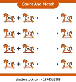 Count and match, count the number of Rocking Horse and match with the right numbers. Educational children game, printable worksheet, vector illustration