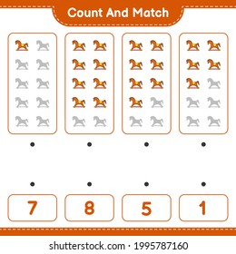 Count and match, count the number of Rocking Horse and match with the right numbers. Educational children game, printable worksheet, vector illustration