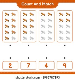 Count and match, count the number of Rocking Horse and match with the right numbers. Educational children game, printable worksheet, vector illustration