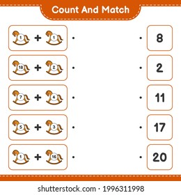 Count and match, count the number of Rocking Horse and match with the right numbers. Educational children game, printable worksheet, vector illustration