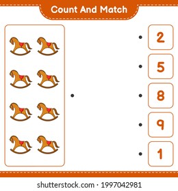 Count and match, count the number of Rocking Horse and match with the right numbers. Educational children game, printable worksheet, vector illustration