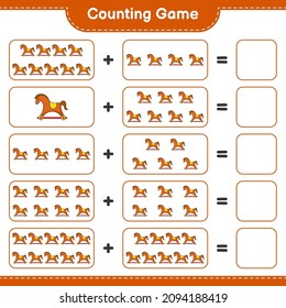 Count and match, count the number of Rocking Horse and match with the right numbers. Educational children game, printable worksheet, vector illustration