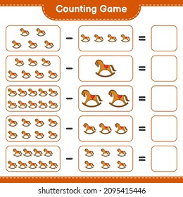 Count and match, count the number of Rocking Horse and match with the right numbers. Educational children game, printable worksheet, vector illustration